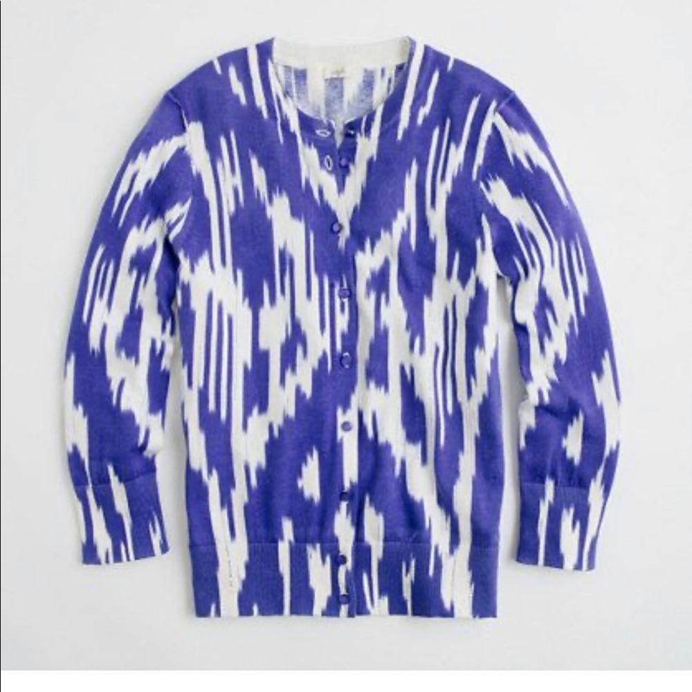 J. Crew Purple Ikat Print Button Cardigan size M